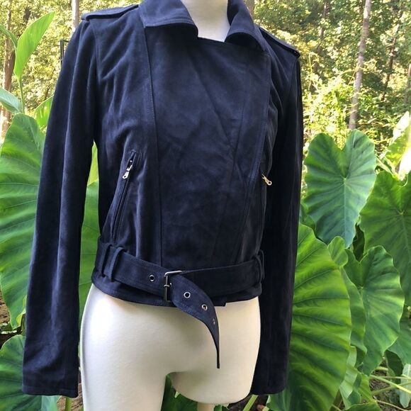 Parker Suede Moto Leather Jacket in Blue - Picture 5 of 16